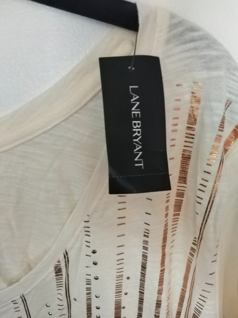 Lane Bryant Cream Tank with Rose Gold Foil Stripes